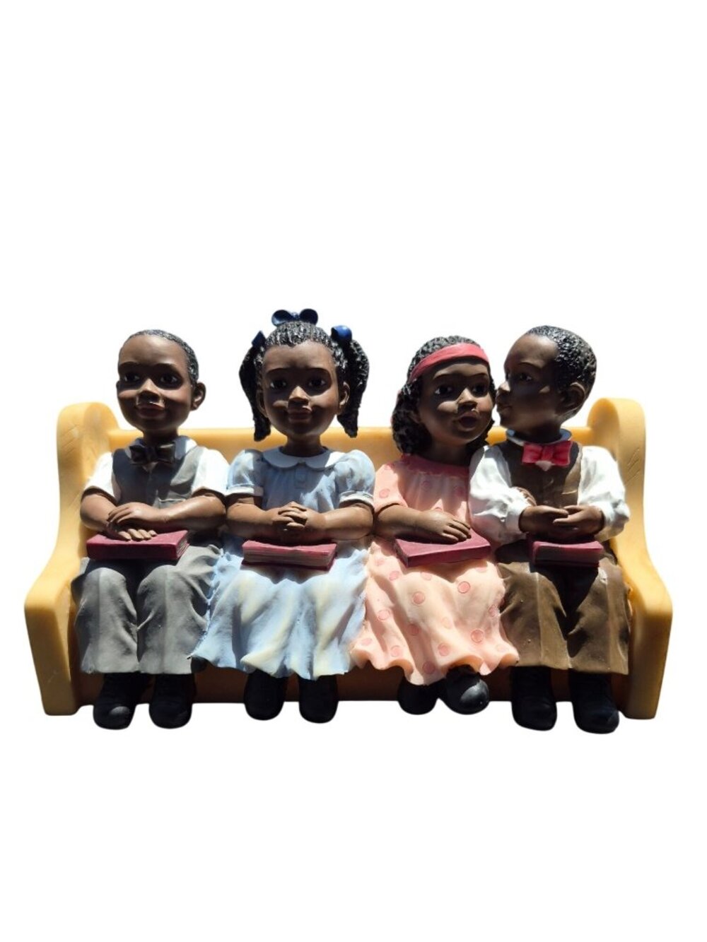 UTI Collectible Hand-Painted Religious Children Sitting On Pew Figurine Bible